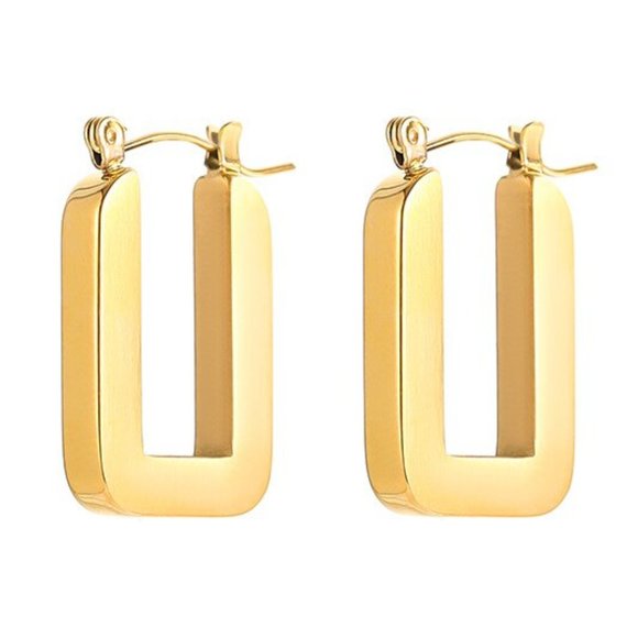 Square U-Shape Hoop Earrings PVD 18K Gold Plated Stainless Steel - Picture 10 of 10